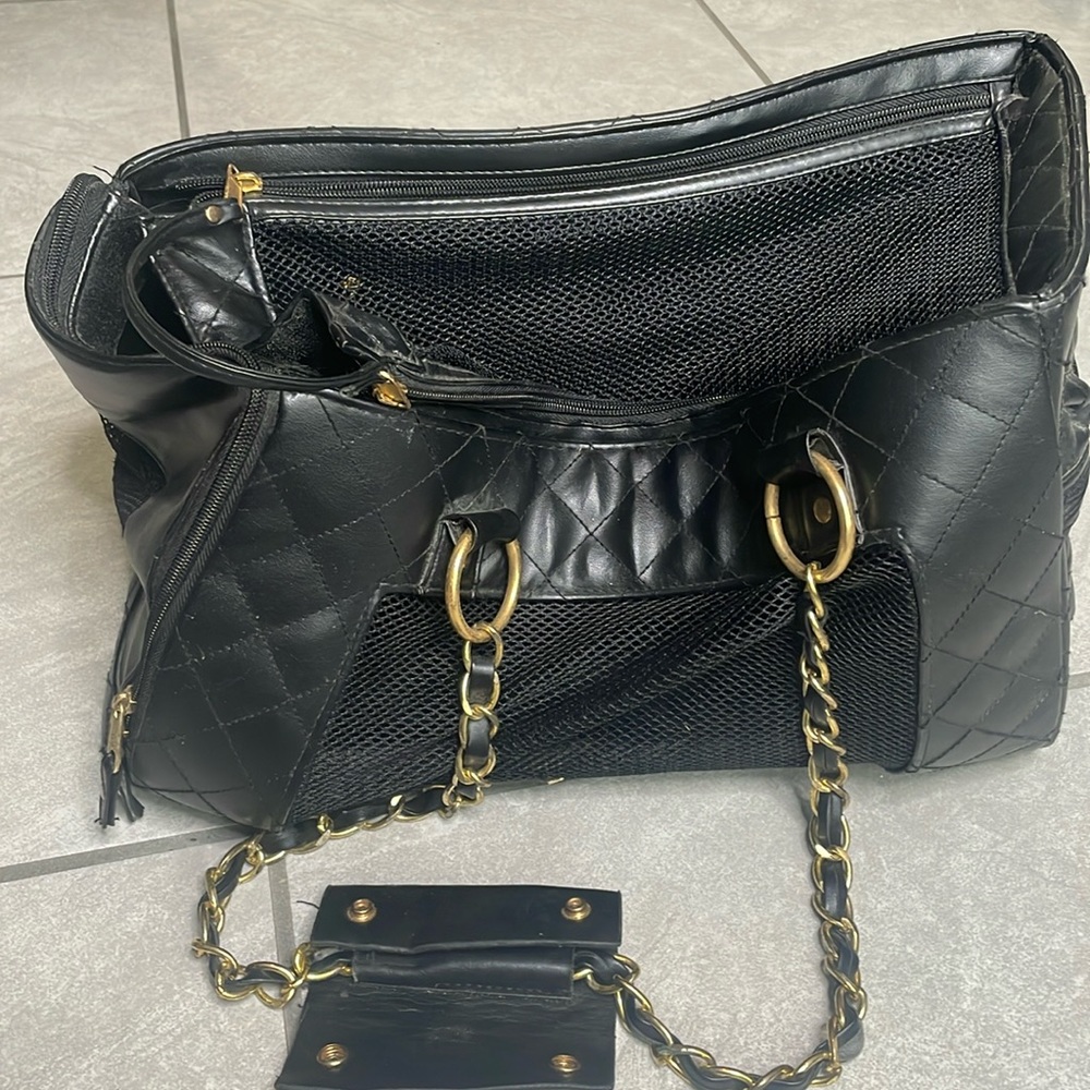 Pet Carrier Black Quilted Pleather Purse Style